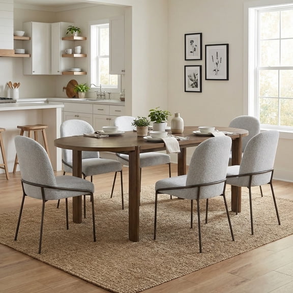 Christopher Knight Home 7-Piece Modern Walnut Oval Dining Table with Light Gray Chairs for Kitchen
