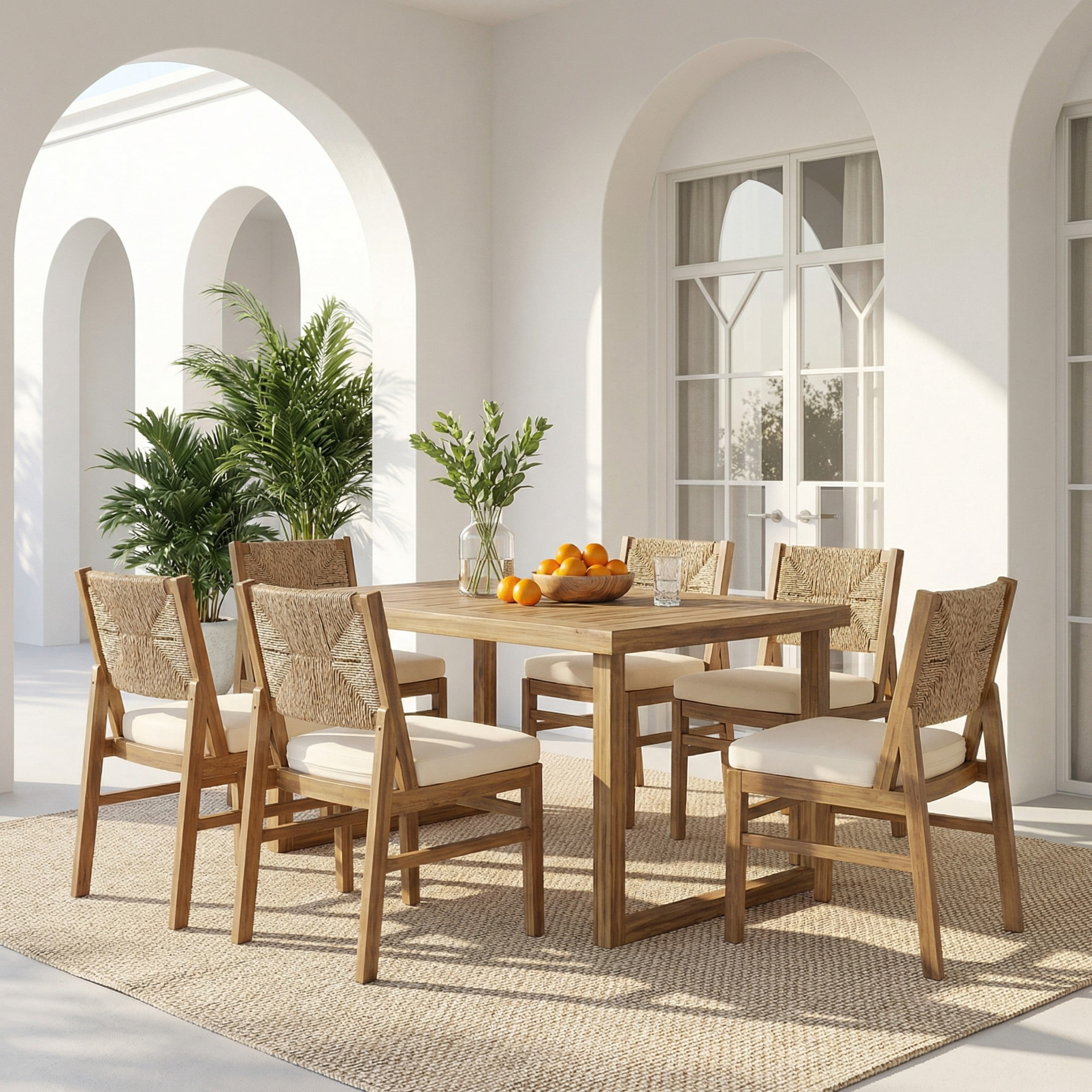Christopher Knight Home 7-Piece Outdoor Acacia Wood Dining Set with 69" Table and Wicker Back Chairs