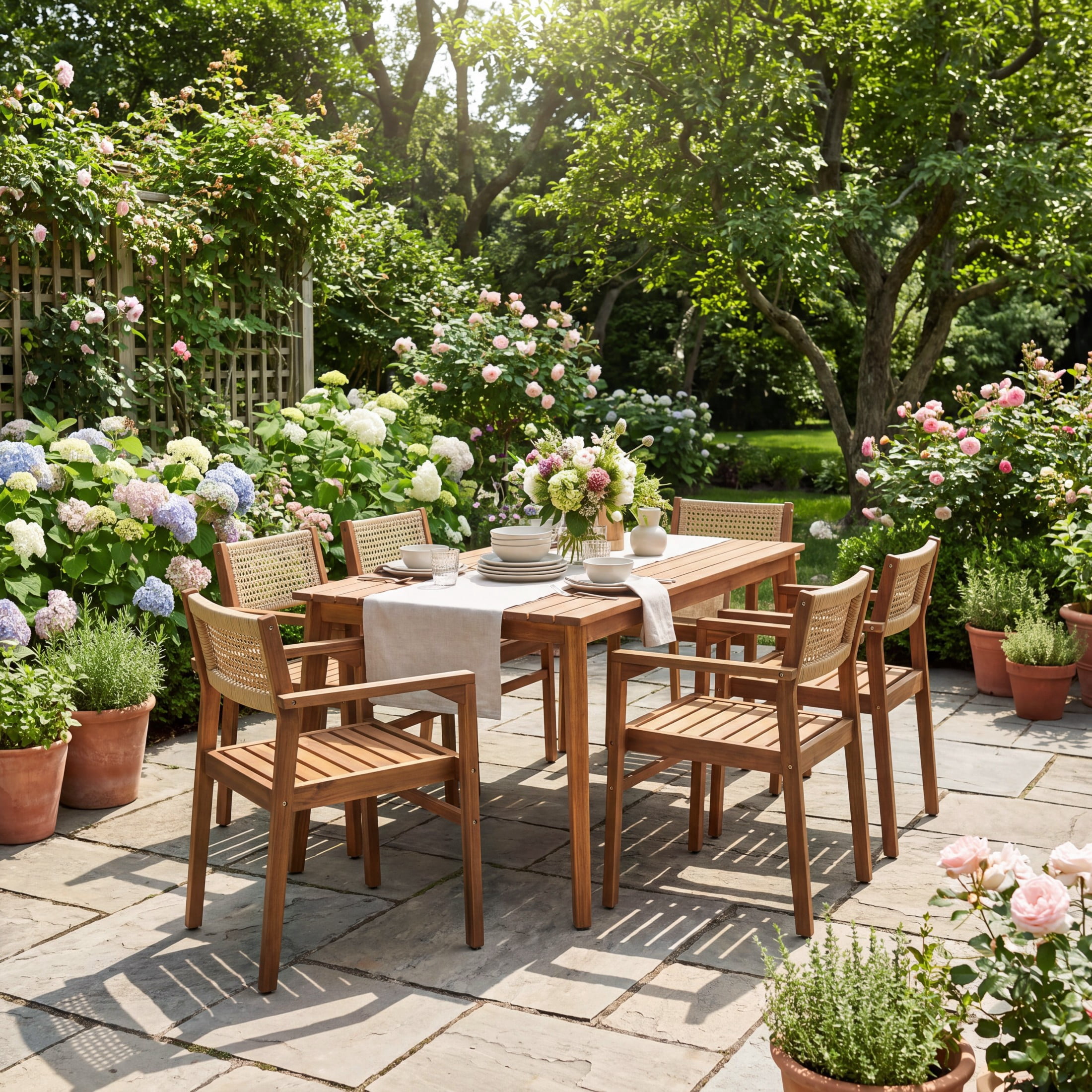 Christopher Knight Home 7-Piece Outdoor Dining Set, 70.8" Wood Table with Wicker Back Chairs, Natural Stained