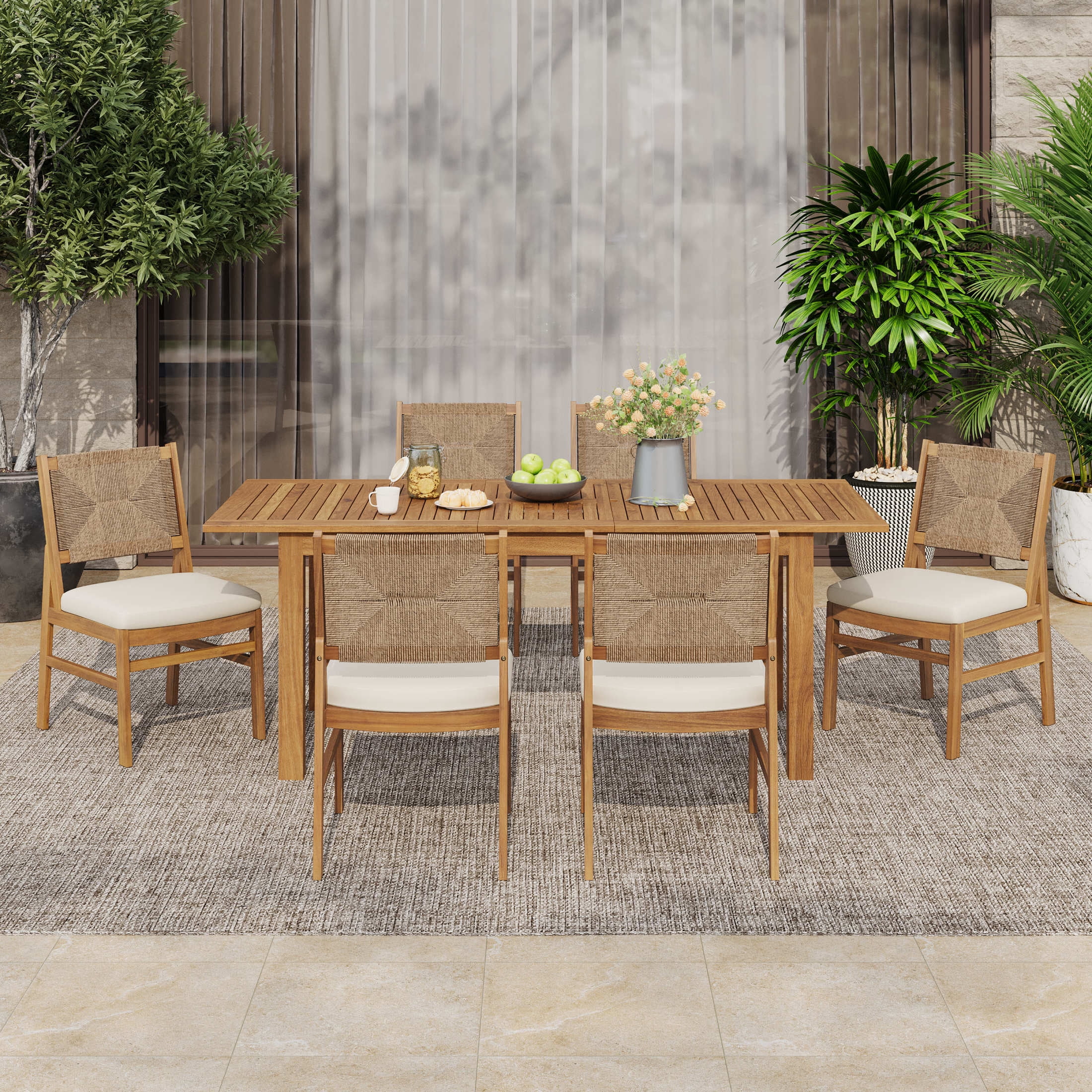 ※こぅ様※◆カーテンセット◆W89cm×H198cm◆D-2508KA8◆ Christopher Knight Home 7-Piece Outdoor Dining Set, Expandable