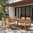 thumbnail image 1 of Christopher Knight Home 7-Piece Outdoor Dining Set, Rattan Chairs with Cream Cushions and Teak Table, 1 of 16