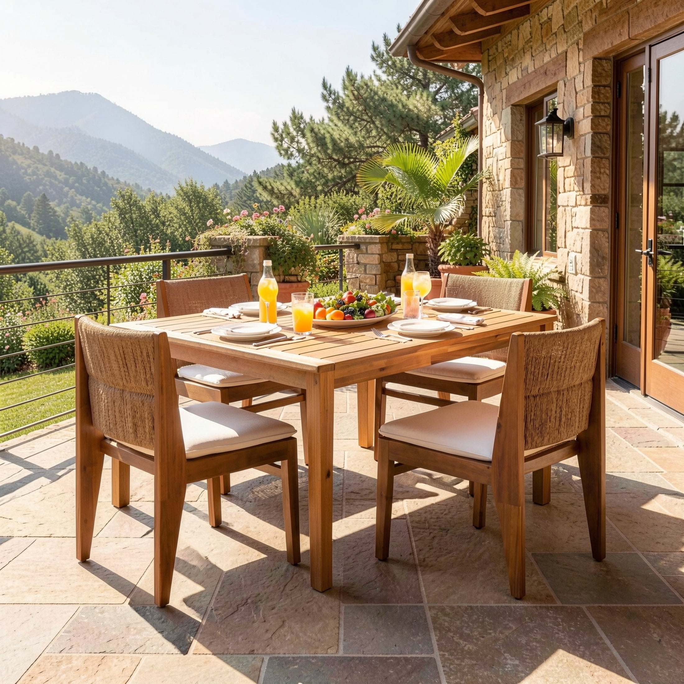 Christopher Knight Home 7-Piece Outdoor Dining Set, Table with Umbrella Hole and Wicker Chairs, Teak