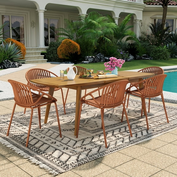 Christopher Knight Home 7-Piece Outdoor Patio Dining Set with Expandable Table & 6 PP Chairs, Orange