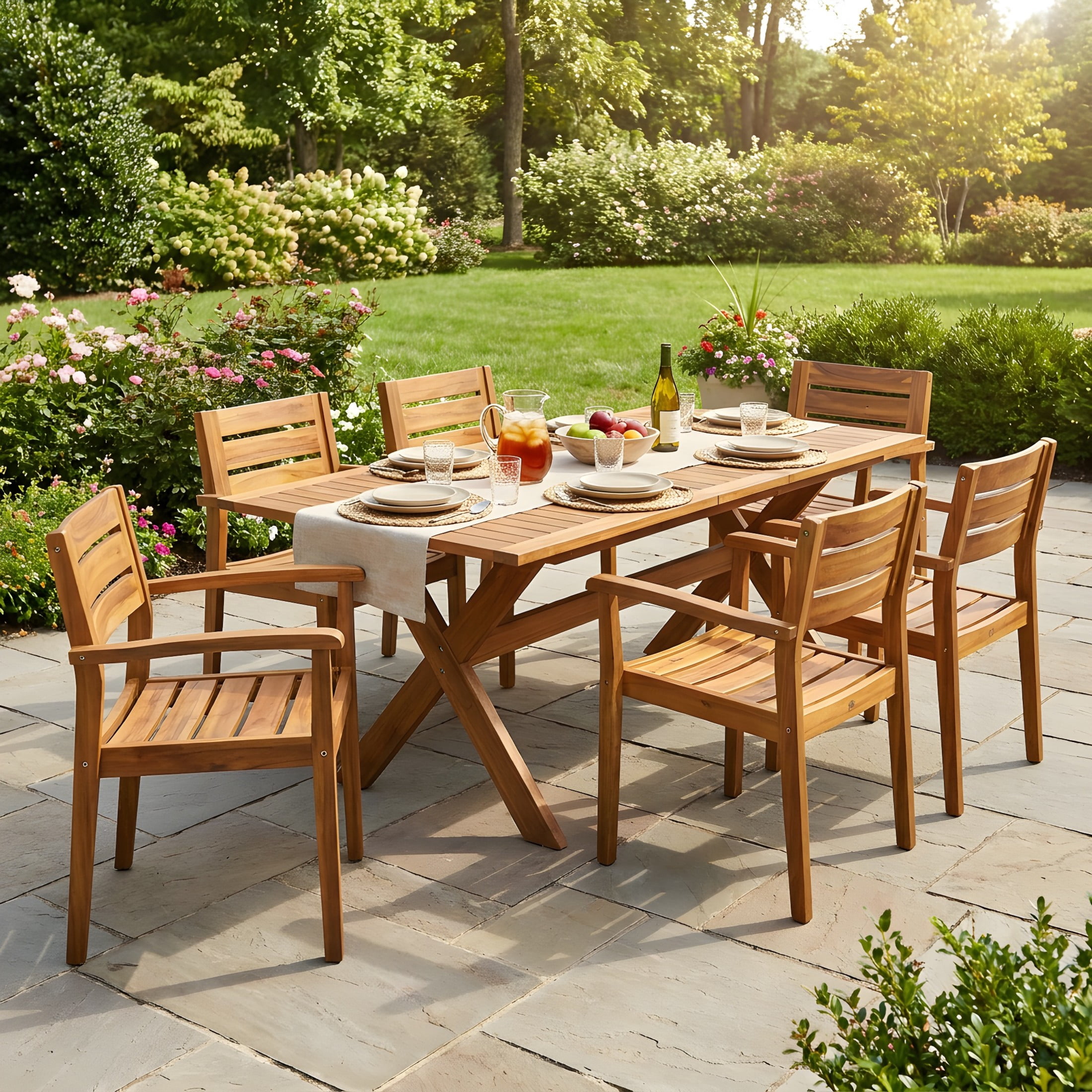 Christopher Knight Home 7-Piece Outdoor Wood Dining Set, Extendable Table with Patio Chairs, Teak