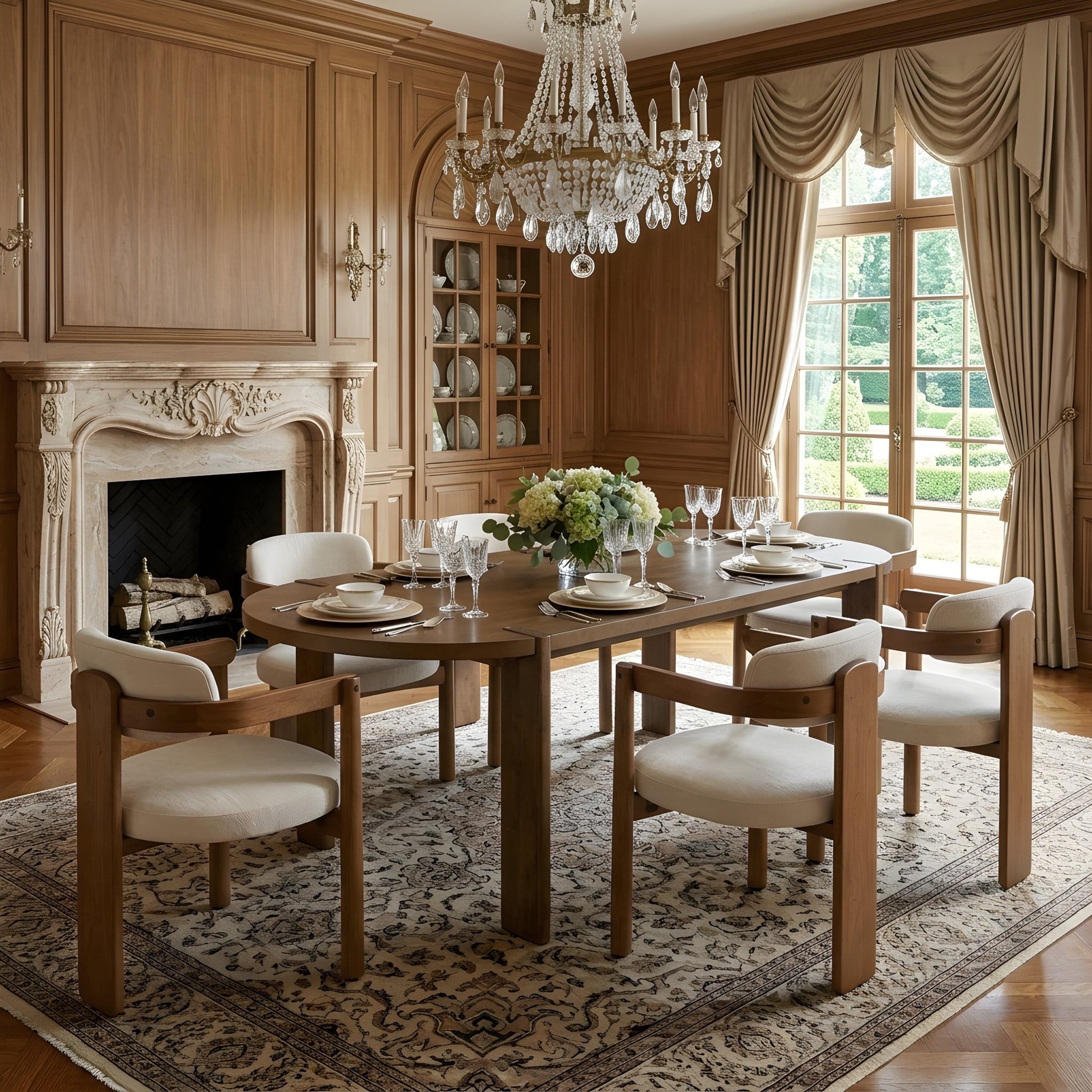 Christopher Knight Home 7-Piece Oval Dining Set, 71" Wood Table with Upholstered Chairs, Dark Brown+Beige
