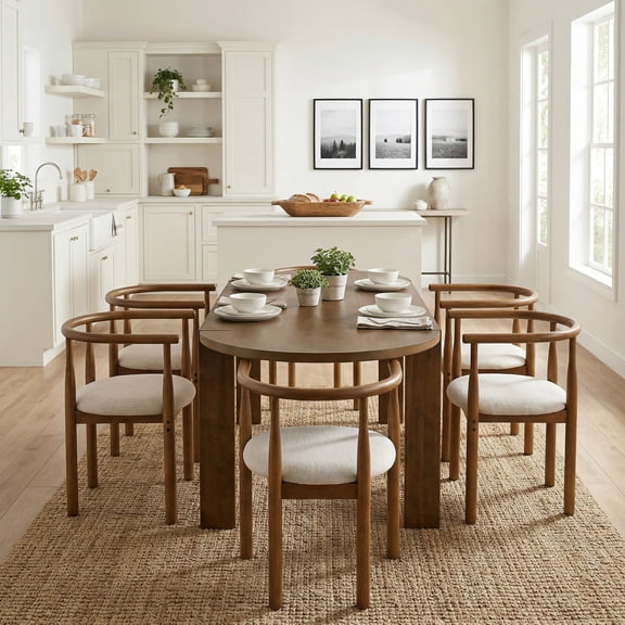 Christopher Knight Home 7-Piece Oval Dining Table with Chairs, Mid Century Kitchen Set, Walnut