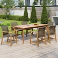 thumbnail image 1 of Christopher Knight Home 7-Piece Patio Dining Set, 72" Slatted Wood Table with 6 PE Rattan Chairs, Teak+Mocha, 1 of 13