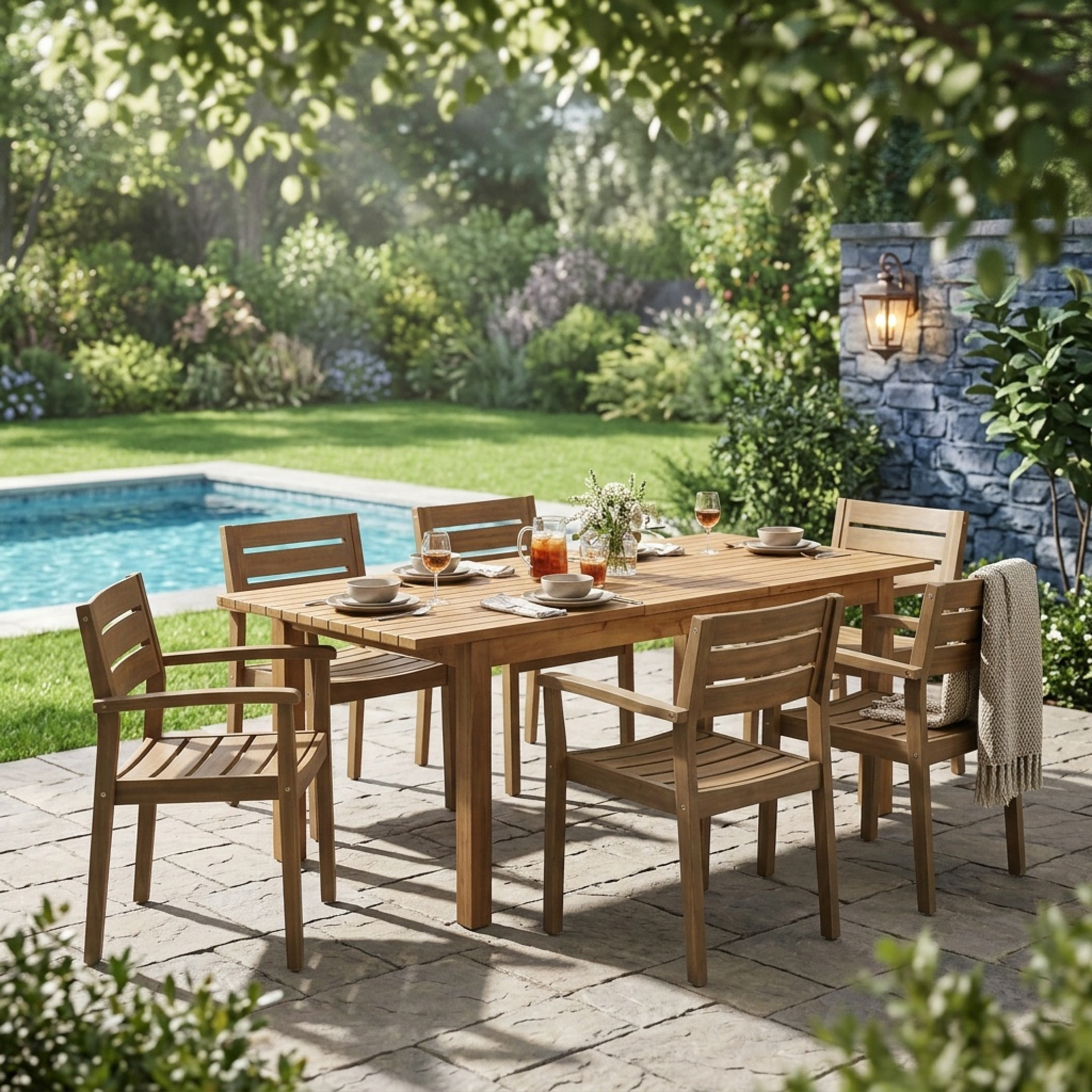 Christopher Knight Home 7-Piece Rustic 87.5" Acacia Wood Outdoor Expandable Dining Set, Teak+Gray