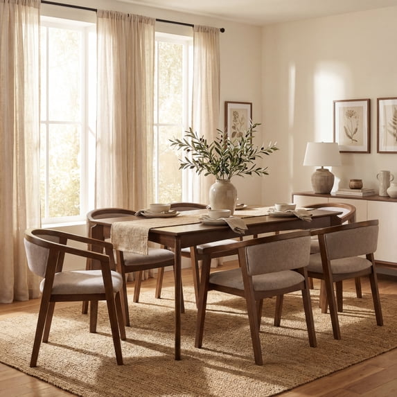 Christopher Knight Home 7-Piece Rustic Dining Set, 59" Table with Upholstered Armchairs, Walnut+Khaki