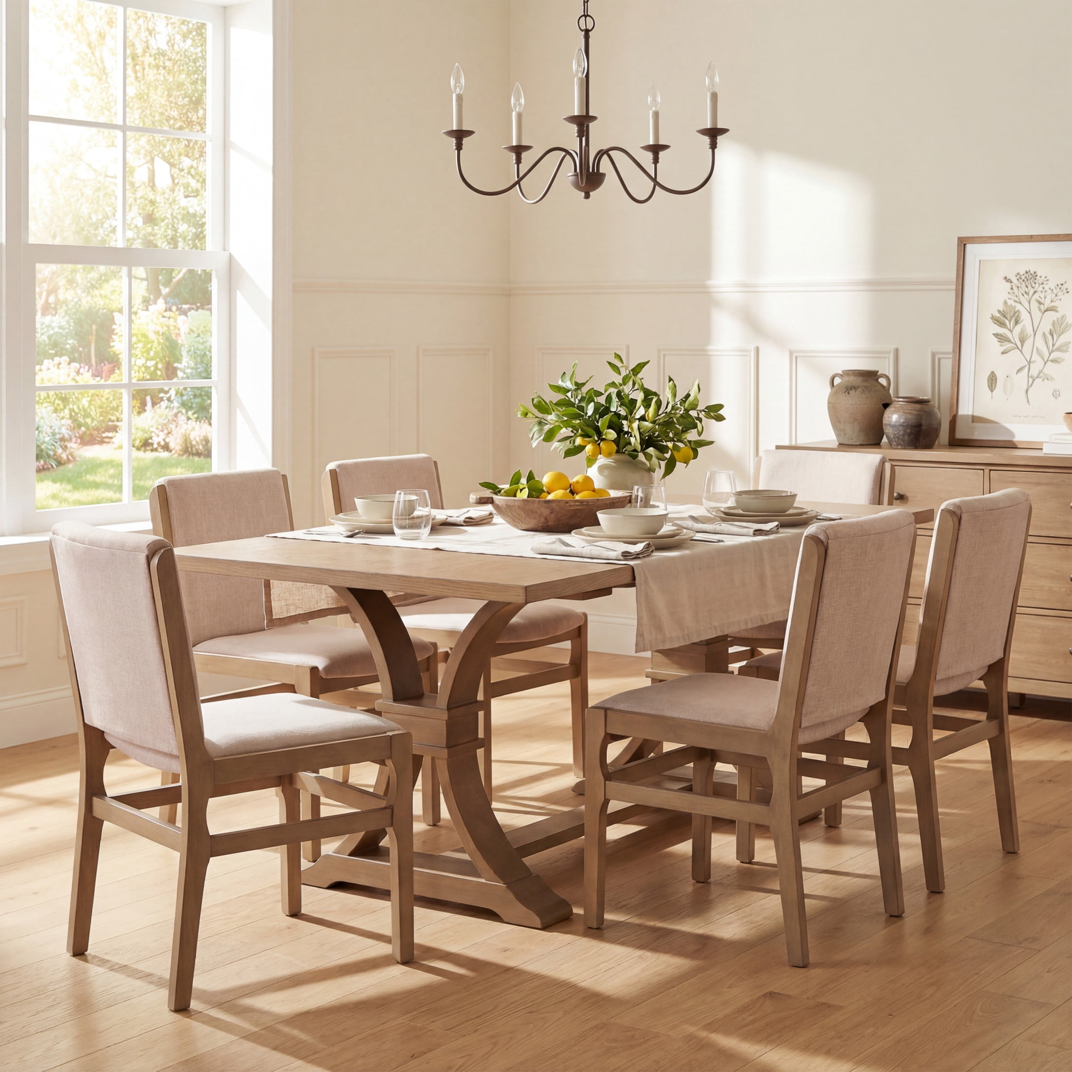 Christopher Knight Home 7-Piece Rustic Extendable Dining Table with Upholstered Chairs, Light Natural