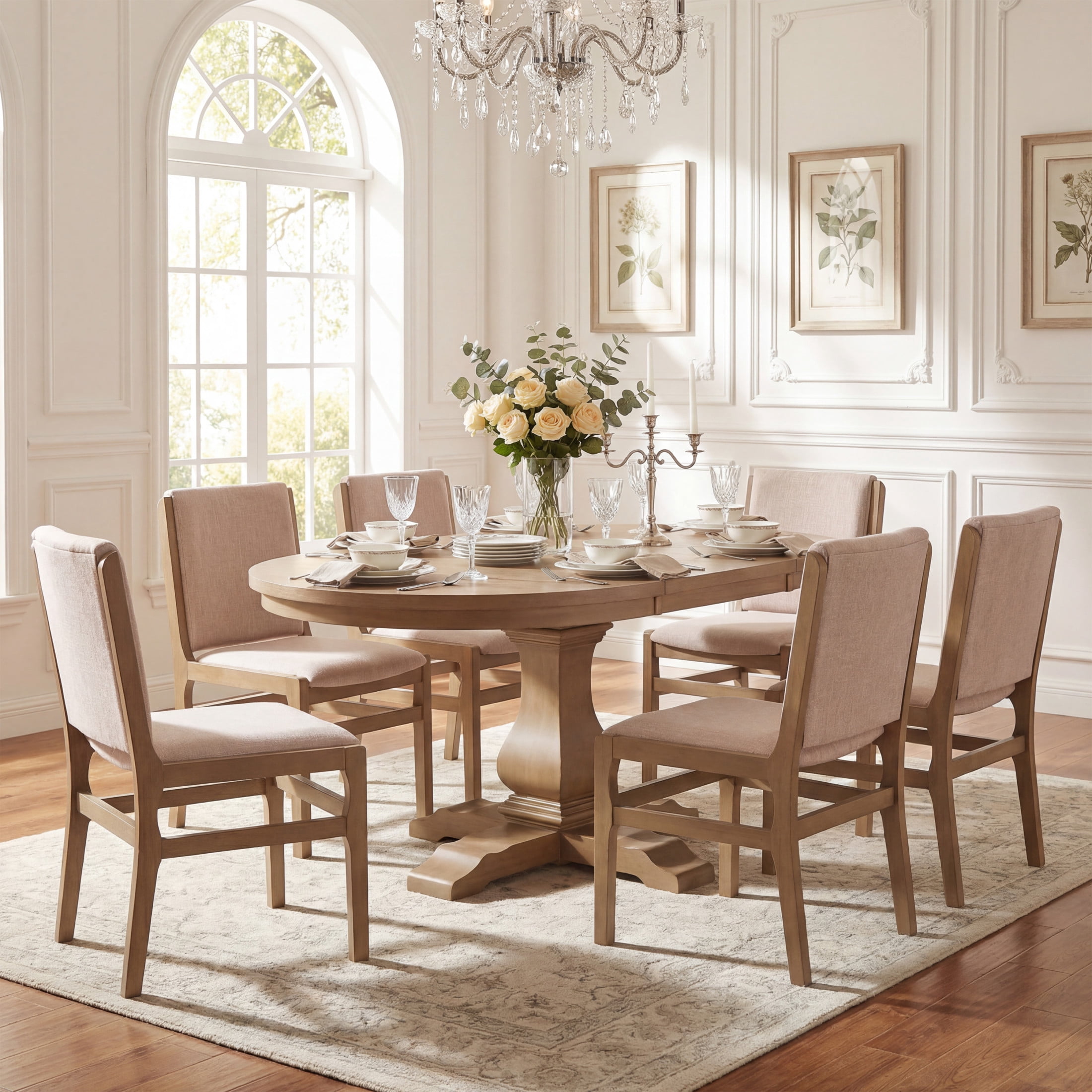 Christopher Knight Home 7-Piece Rustic Extendable Oval Dining Table with Upholstered Chairs, Light Natural