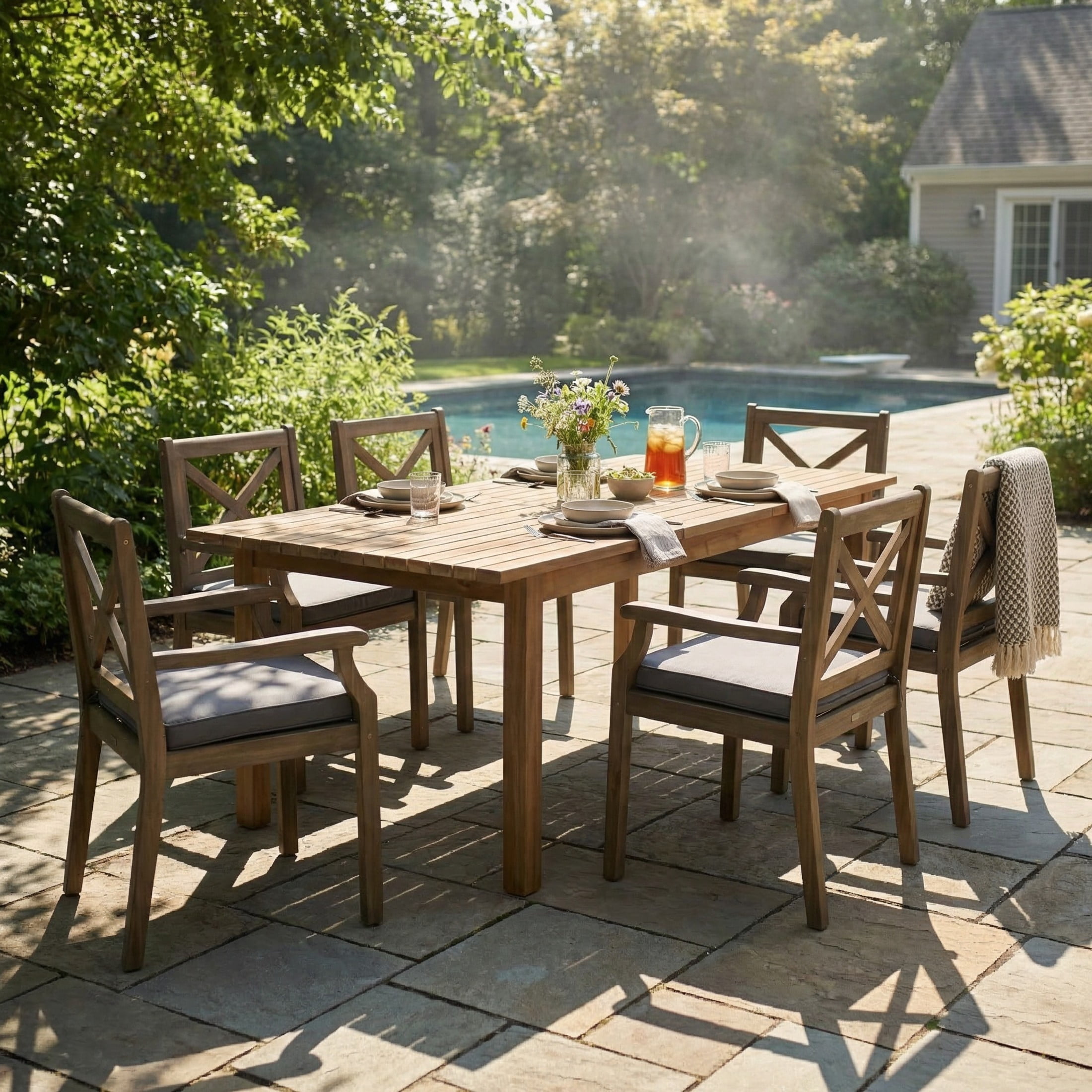 Christopher Knight Home 7-Piece Rustic Gray Outdoor Expandable Dining Set with Gray Cushion