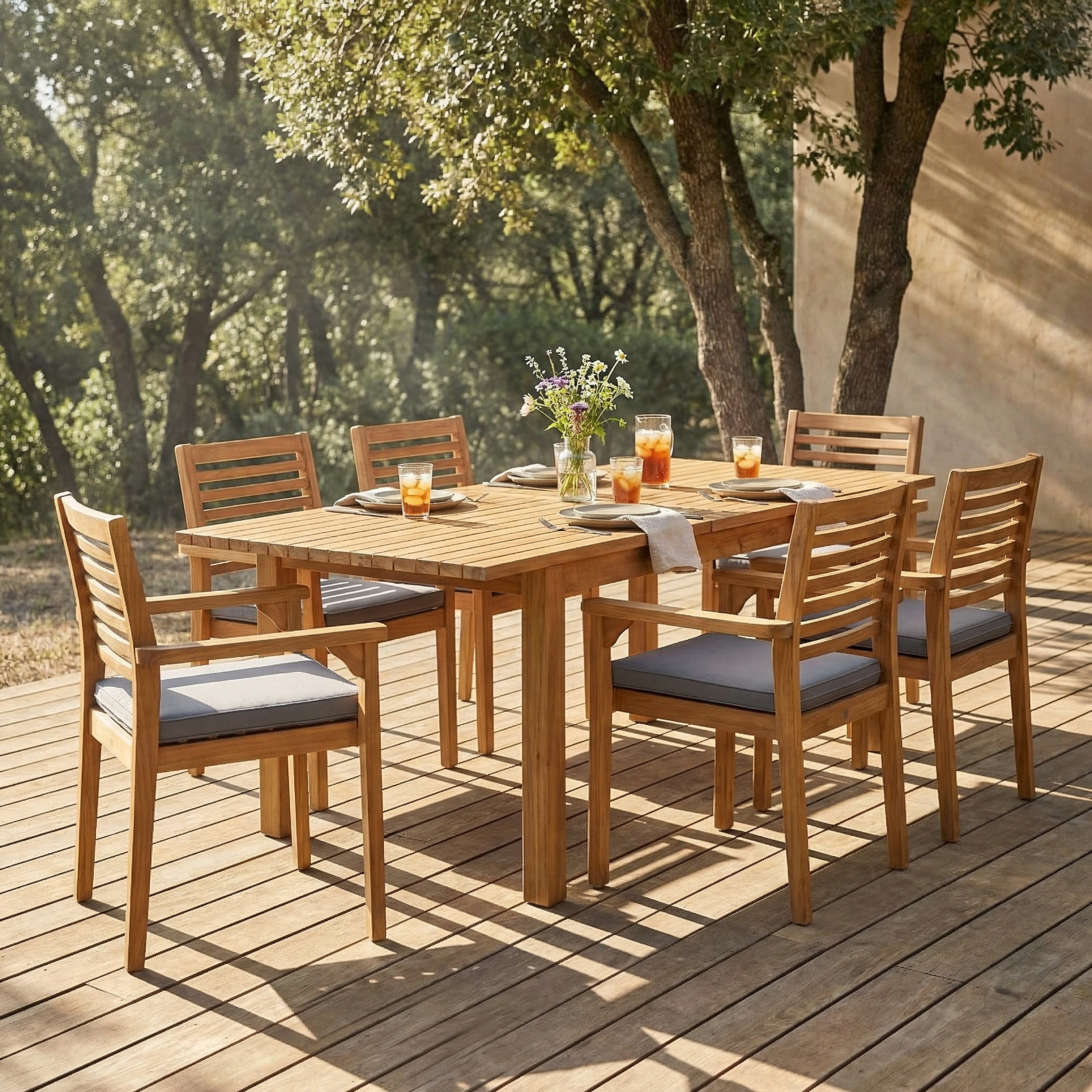 Christopher Knight Home 7-Piece Rustic Teak Outdoor Expandable Dining Set with Dark Gray Cushion