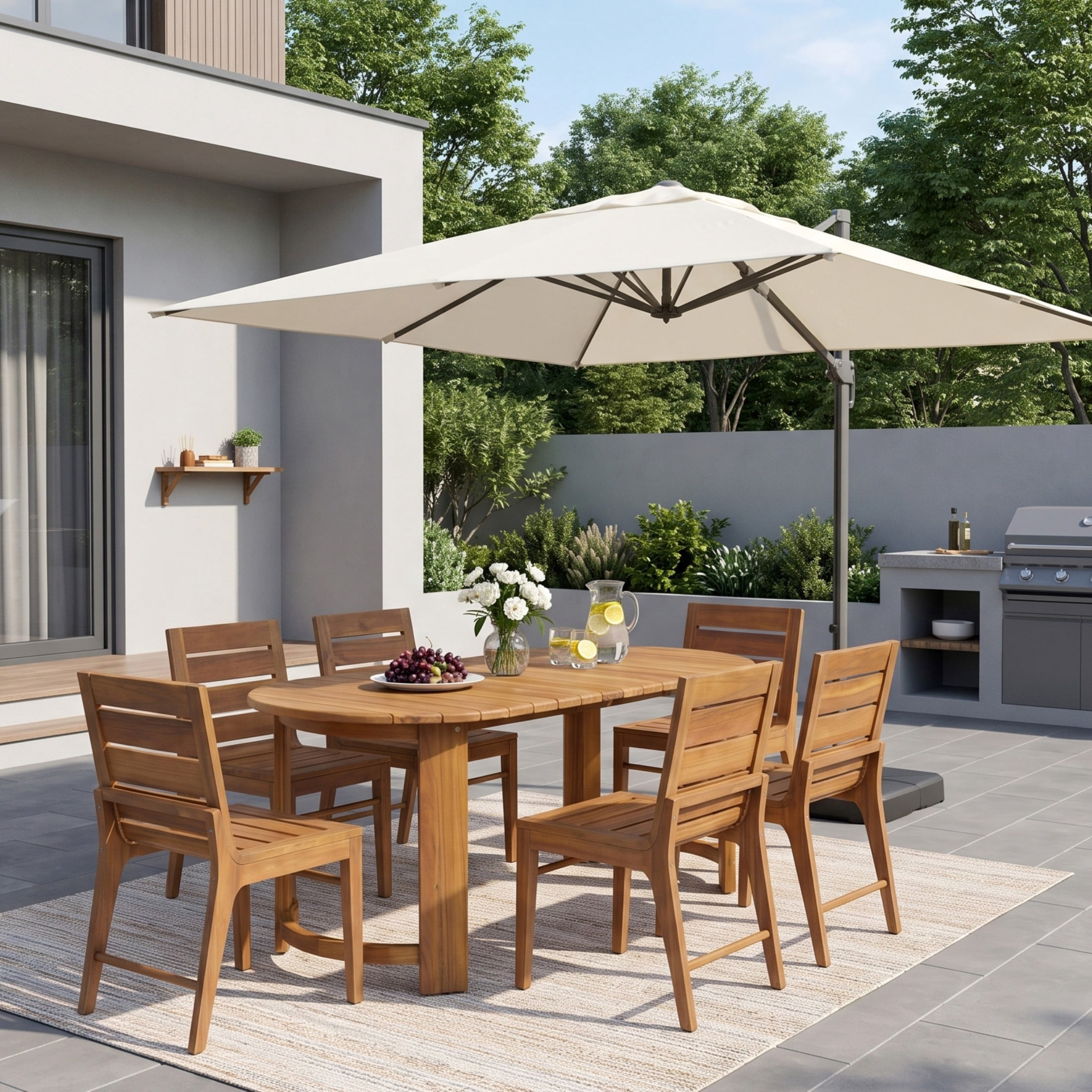 Christopher Knight Home 7-Piece Rustic Wood Patio Oval Dining Table with Armless Chairs Set, Teak