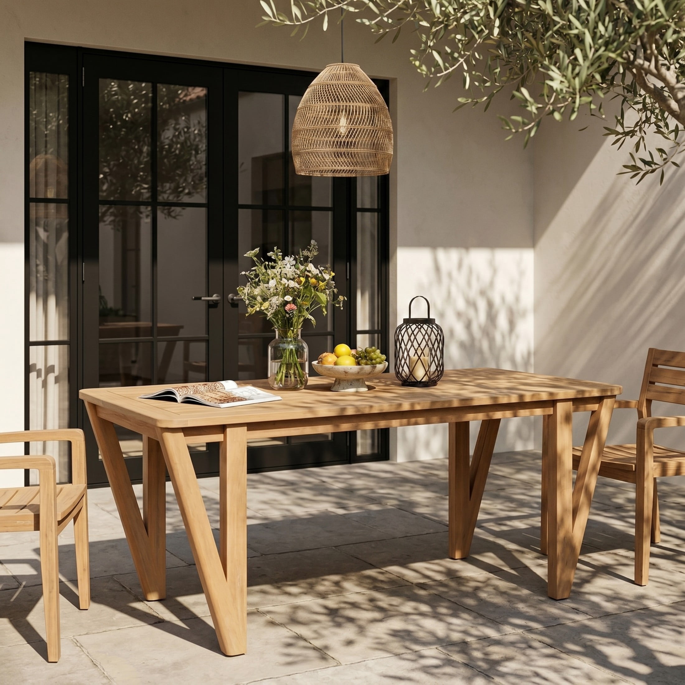 Christopher Knight Home 70.75" Farmhouse Acacia Wood Outdoor Dining Table with V-Legs, Light Teak
