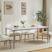 Christopher Knight Home 70.8" Marble-Look Dining Table with Metal Legs for 6 Seats, Forged Pewter