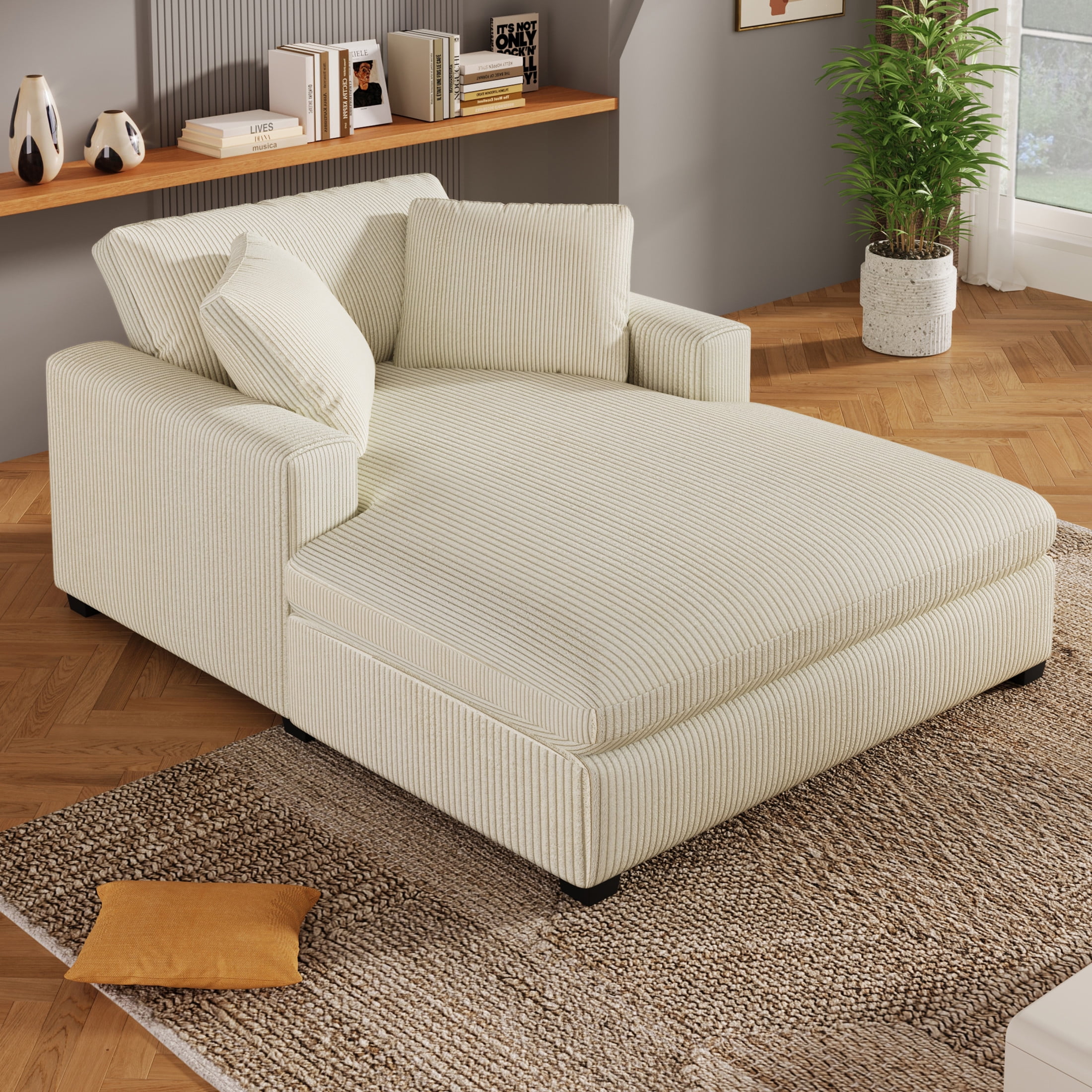 Christopher Knight Home 70.9" Classic Oversized Chaise Lounge Chair, Corduroy with Durable Frame, Beige