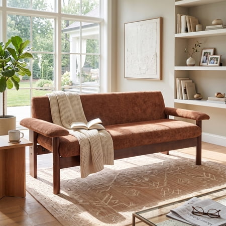 Christopher Knight Home 70" Modern Sofa, Chenille Upholstered Couch with Pillow Top Arms, Red