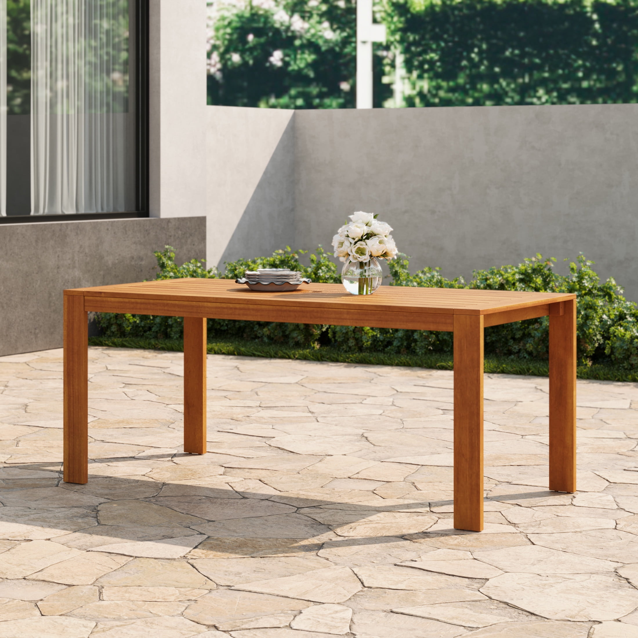 Christopher Knight Home 71" Acacia Wood Outdoor Patio Slatted Dining Table for 6-8 People, Teak