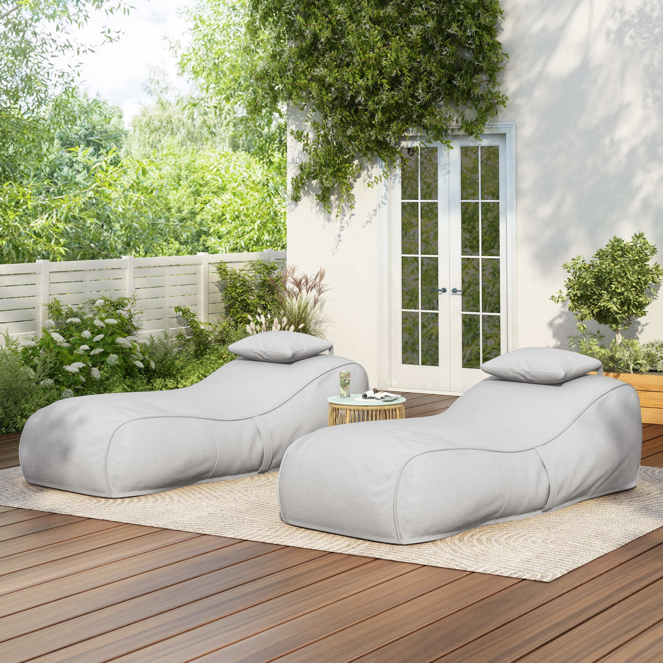 Christopher Knight Home 71" Outdoor Bean Bag Lounge Chair with Headrest Pillow, Plush Foam Fill, Light Gray