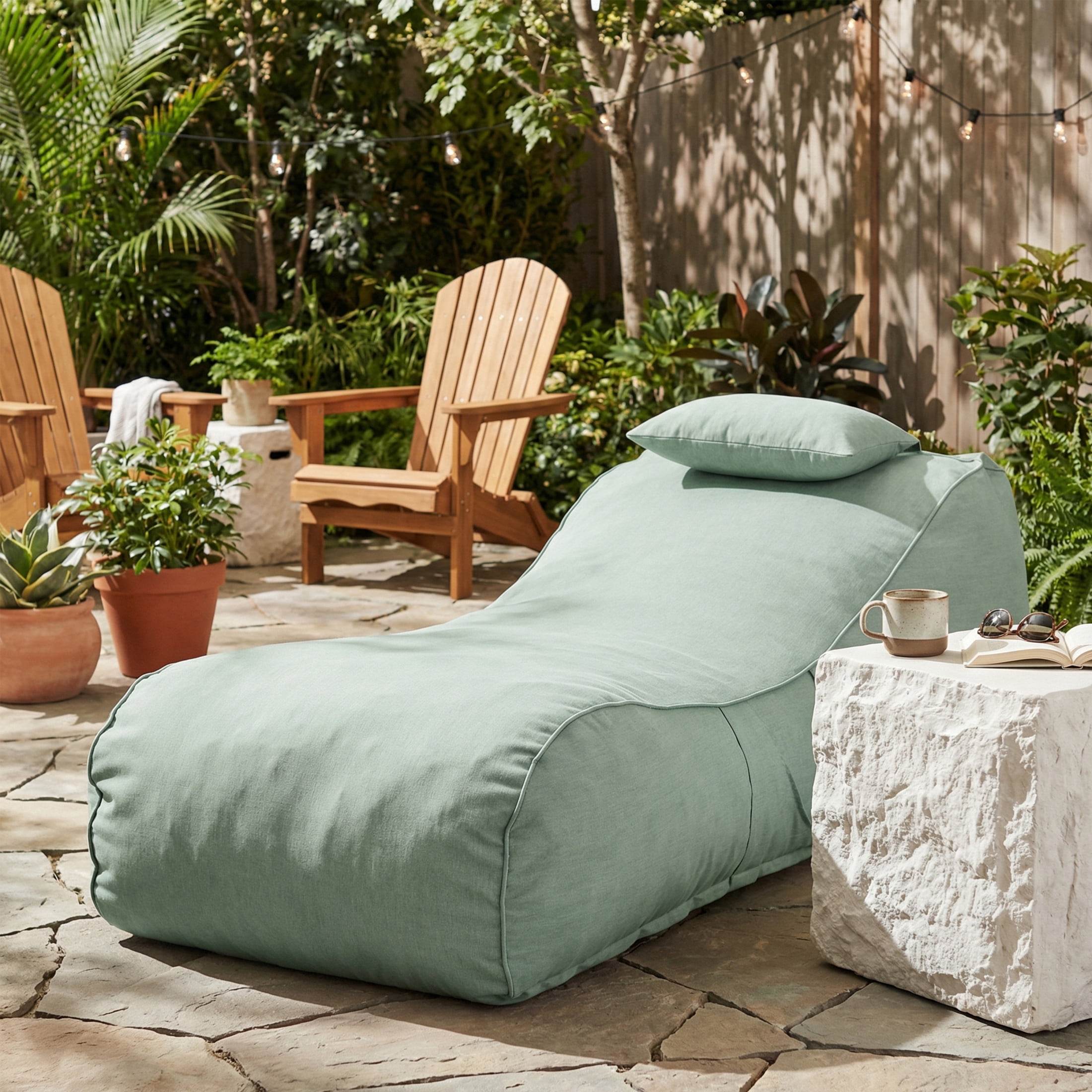 Christopher Knight Home 71" Outdoor Bean Bag Lounge Chair with Headrest Pillow, Plush Foam Fill, Mint