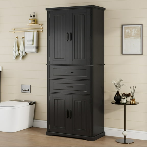 Christopher Knight Home 72.5" H Storage Cabinet with 2 Drawers, 5 Layers Cabinet with Adjustable Shelves, Black