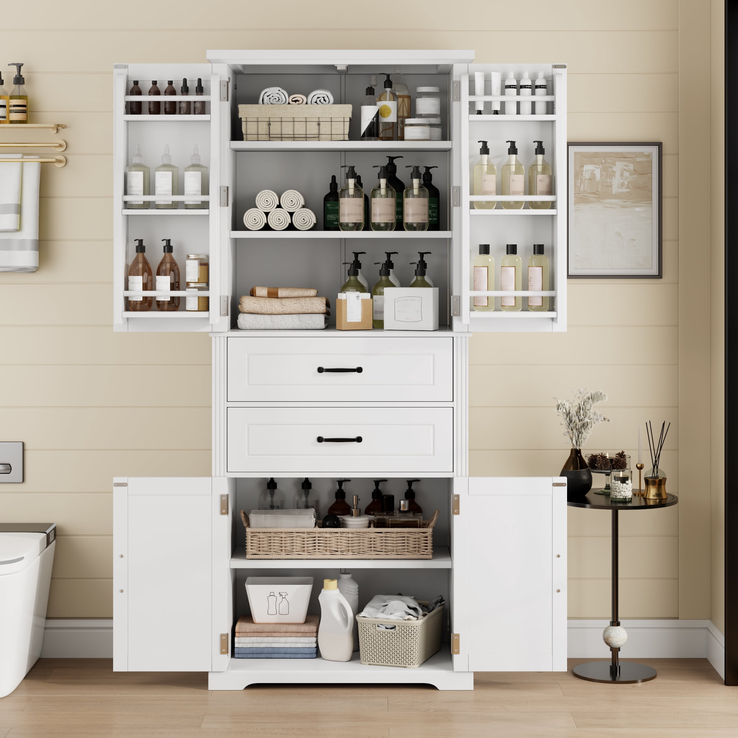 Christopher Knight Home 72.5" H Storage Cabinet with 2 Drawers, 5 Layers Cabinet with Adjustable Shelves, White