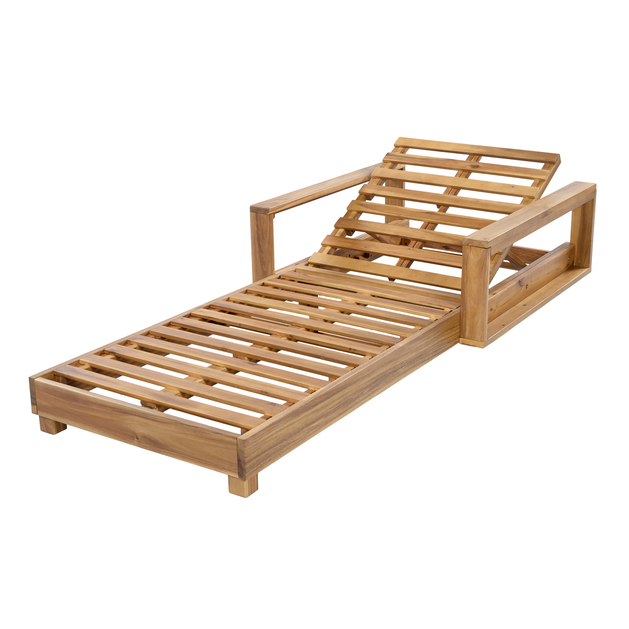 Christopher Knight Home 76.77" Outdoor Chaise Lounge Frame with Armrests, Adjustable Backrest, Light Natural