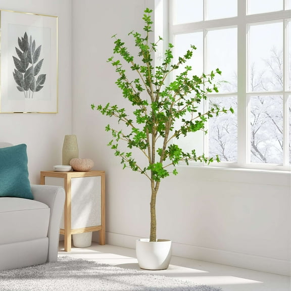Christopher Knight Home 76" Enkianthus Tree in Black Plastic Pot, Pre-Potted Faux Greenery Tree for Home Decor