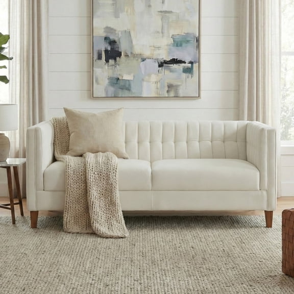 Christopher Knight Home 76" Modern Chenille Sofa, 3 Seater Couch with Curved Arms and Wood Legs, Beige