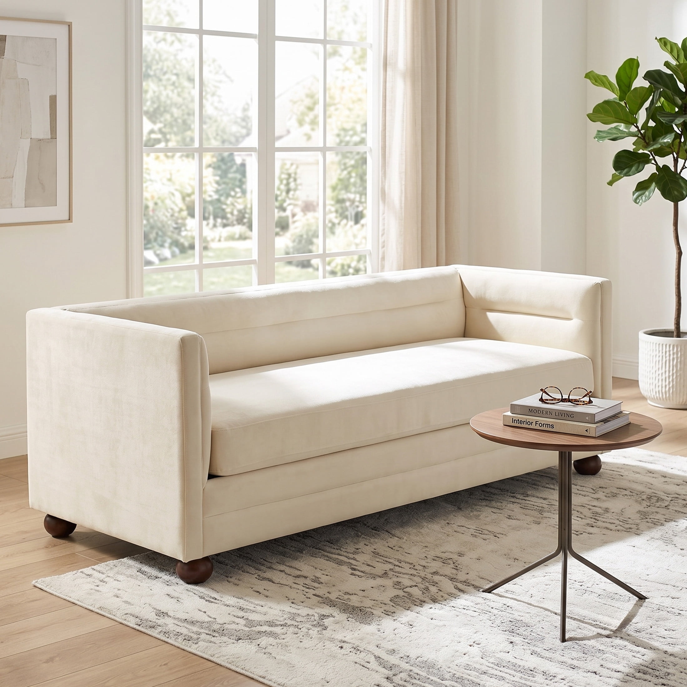 Christopher Knight Home 77.2" Modern Chenille Sofa Couch with Square Arms, 3 Seats, Wood Legs, Beige