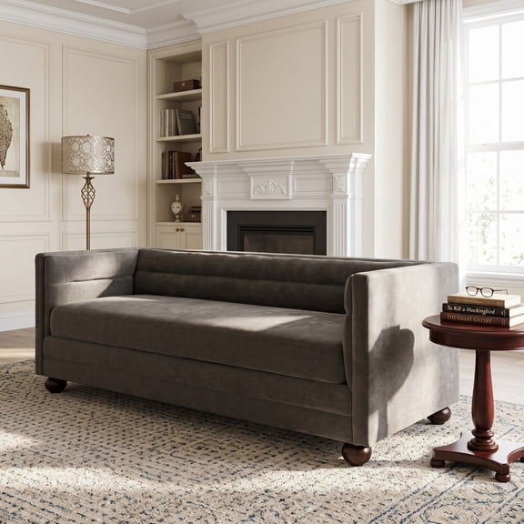 Christopher Knight Home 77.2" Modern Chenille Sofa Couch with Square Arms, 3 Seats, Wood Legs, Light Brown