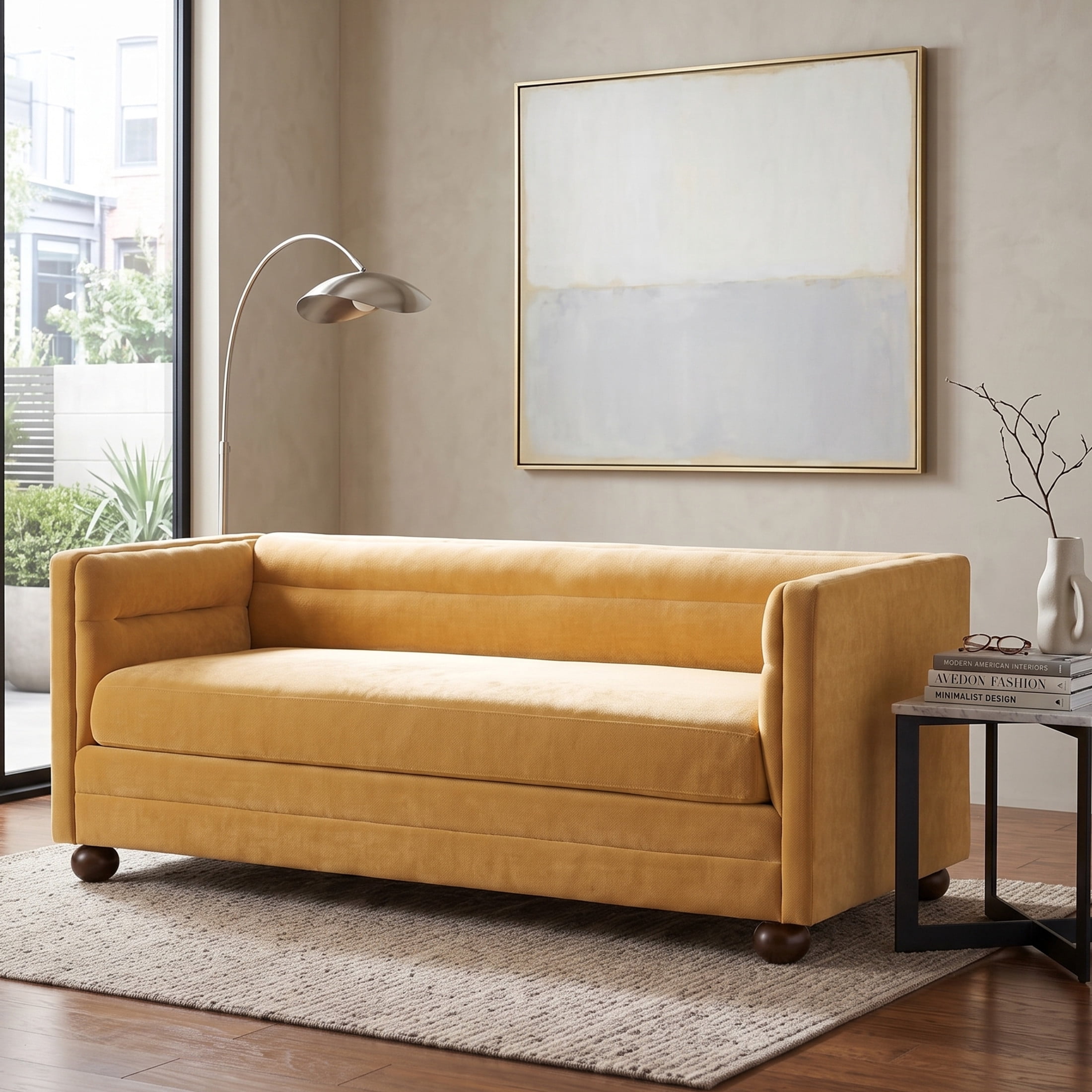 Christopher Knight Home 77.2" Modern Chenille Sofa Couch with Square Arms, 3 Seats, Wood Legs, Yellow