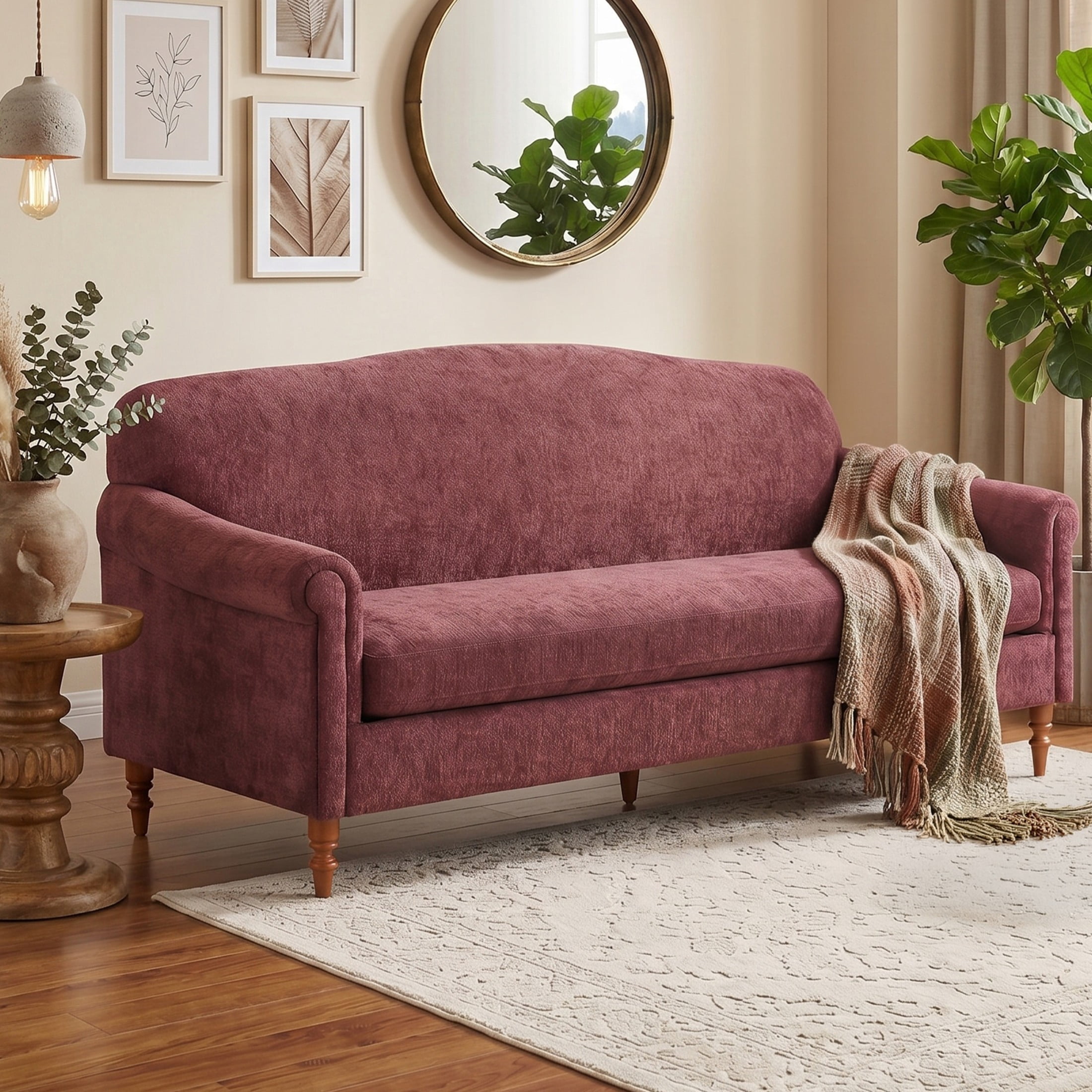 Christopher Knight Home 77.5" Chenille Loveseat Sofa with Rolled Arms, Classic Design 2-seater Couch, Red