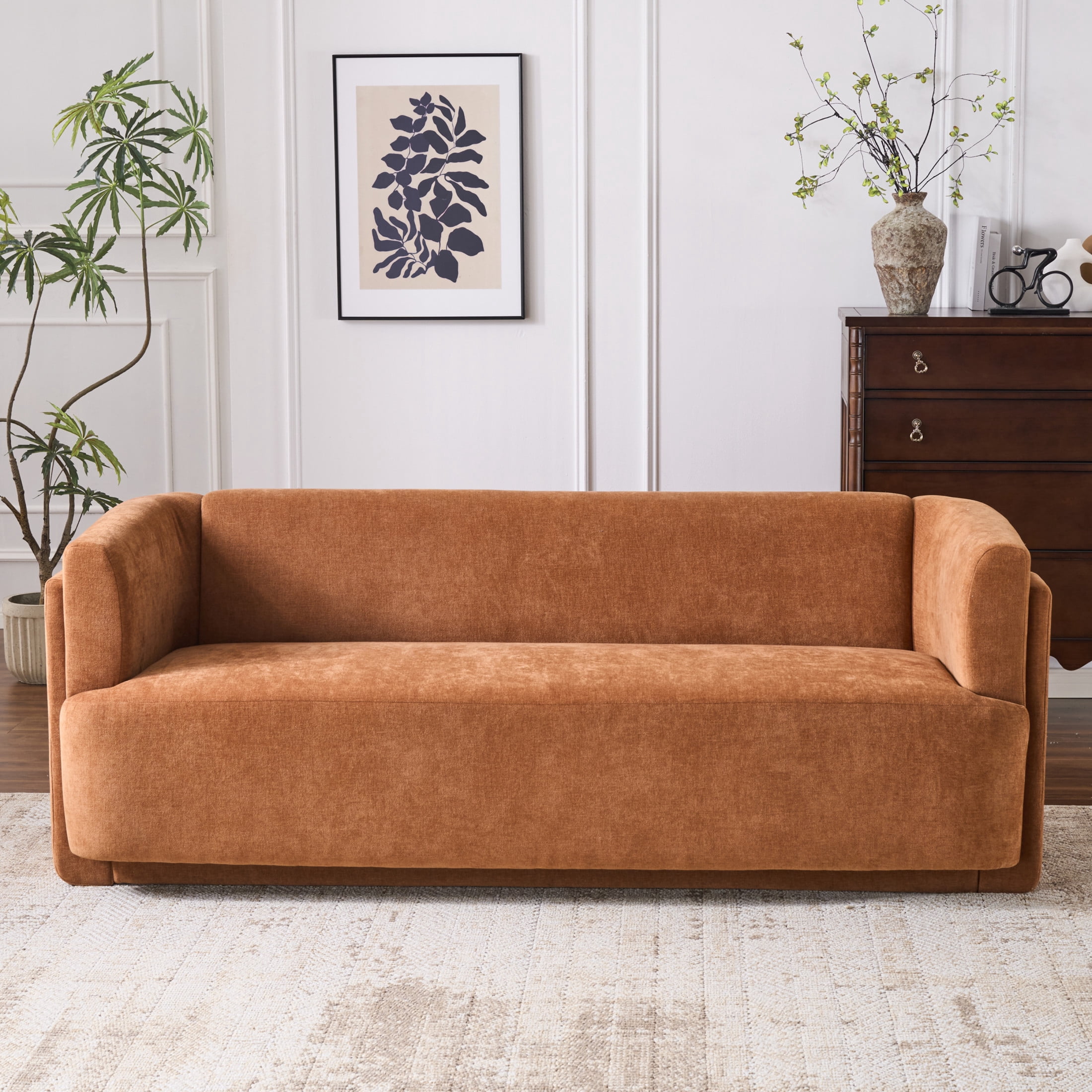 Christopher Knight Home 77.5" Modern Upholstered Sofa, 3 Seater Living Room Couch, Caramel