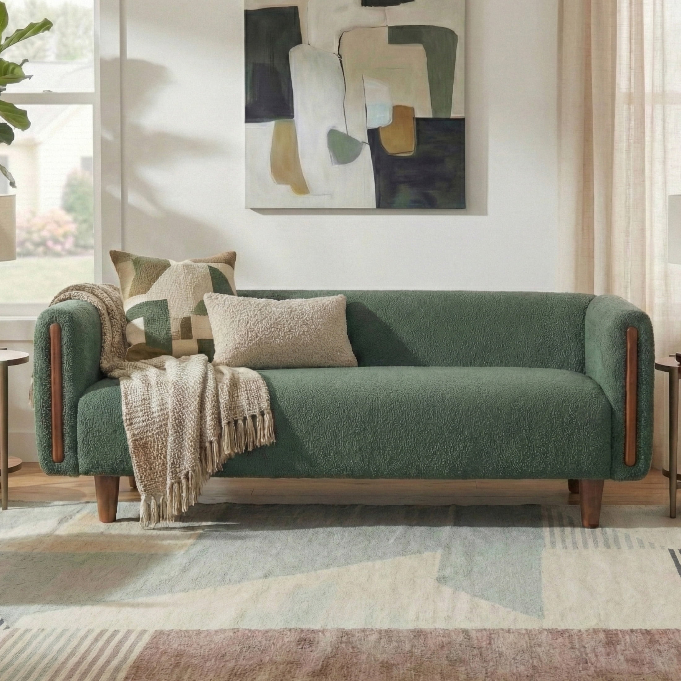 Christopher Knight Home 78.7" Modern Sofa with Rubberwood Legs and Stylish Armrests, 3 Seats, Green