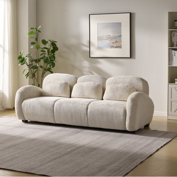 Christopher Knight Home 78" Modern 3-Seater Sofa, Petal-Inspired Upholstered Couch with 3 Pillows, Beige