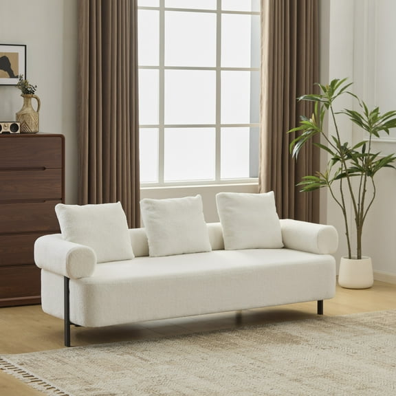 Christopher Knight Home 78" Modern 3-Seater Upholstered Sofa, Oversized Comfy Couch with 3 Plush Pillows, Beige