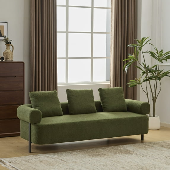 Christopher Knight Home 78" Modern 3-Seater Upholstered Sofa, Oversized Comfy Couch with 3 Plush Pillows, Green