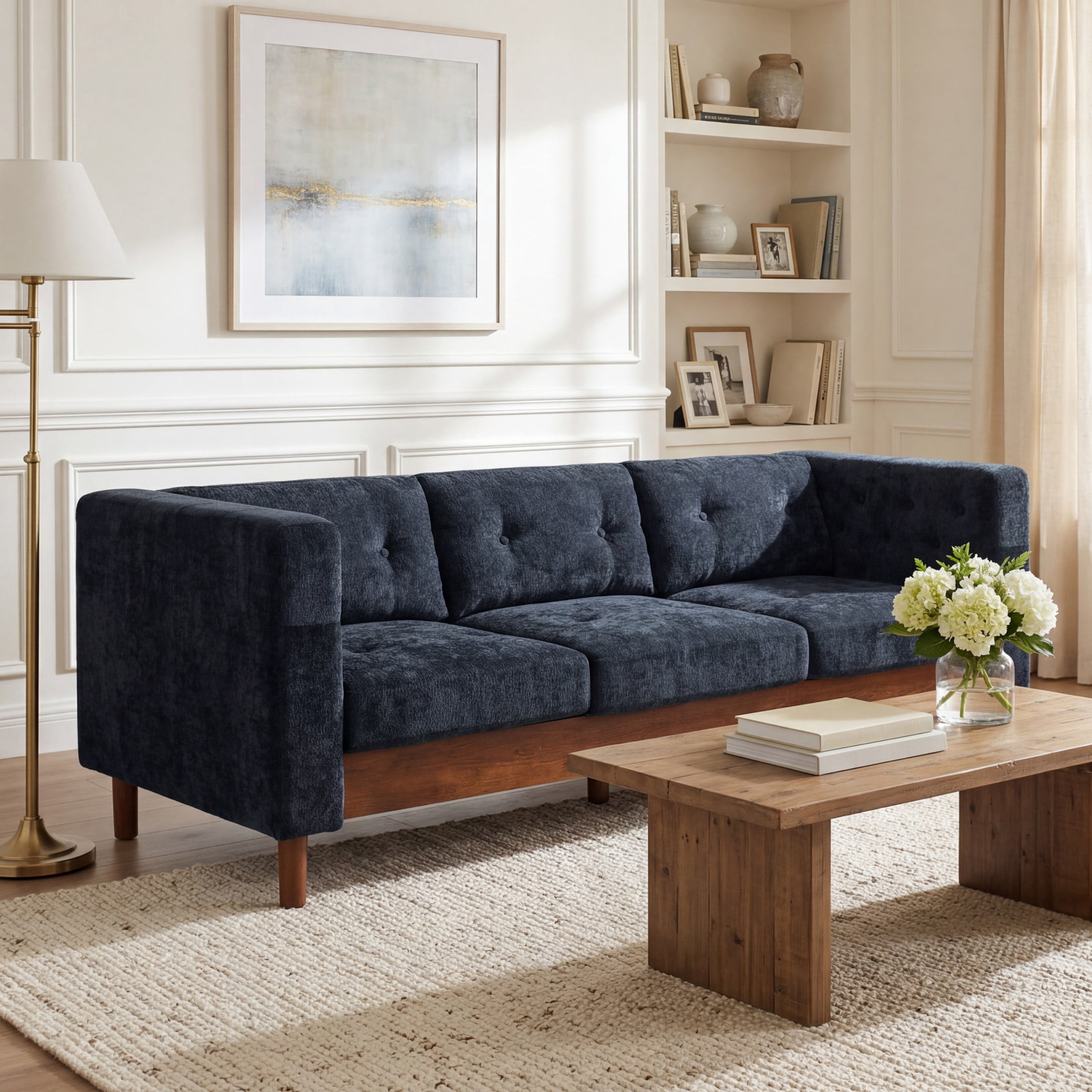 Christopher Knight Home 78" Modern Sofa with Chenille Upholstery, Tufted Pillow Back, 3 Seats, Blue