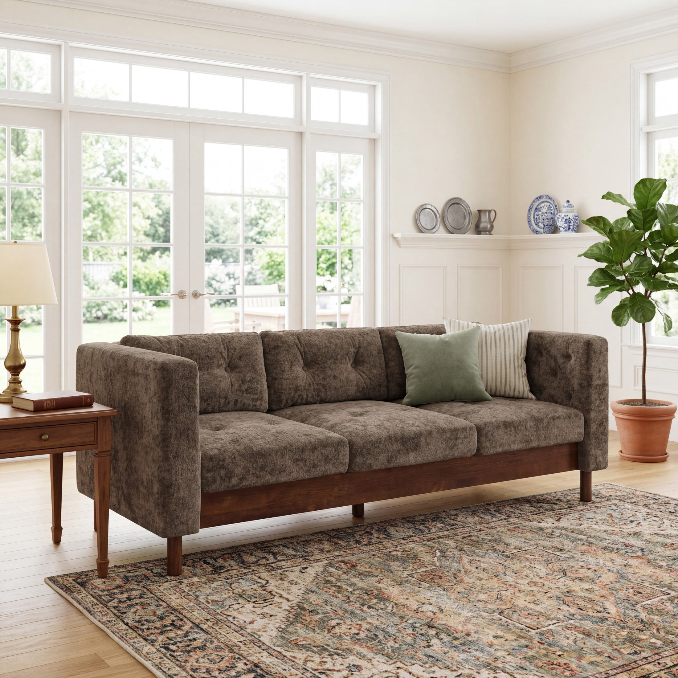 Christopher Knight Home 78" Modern Sofa with Chenille Upholstery, Tufted Pillow Back, 3 Seats, Brown