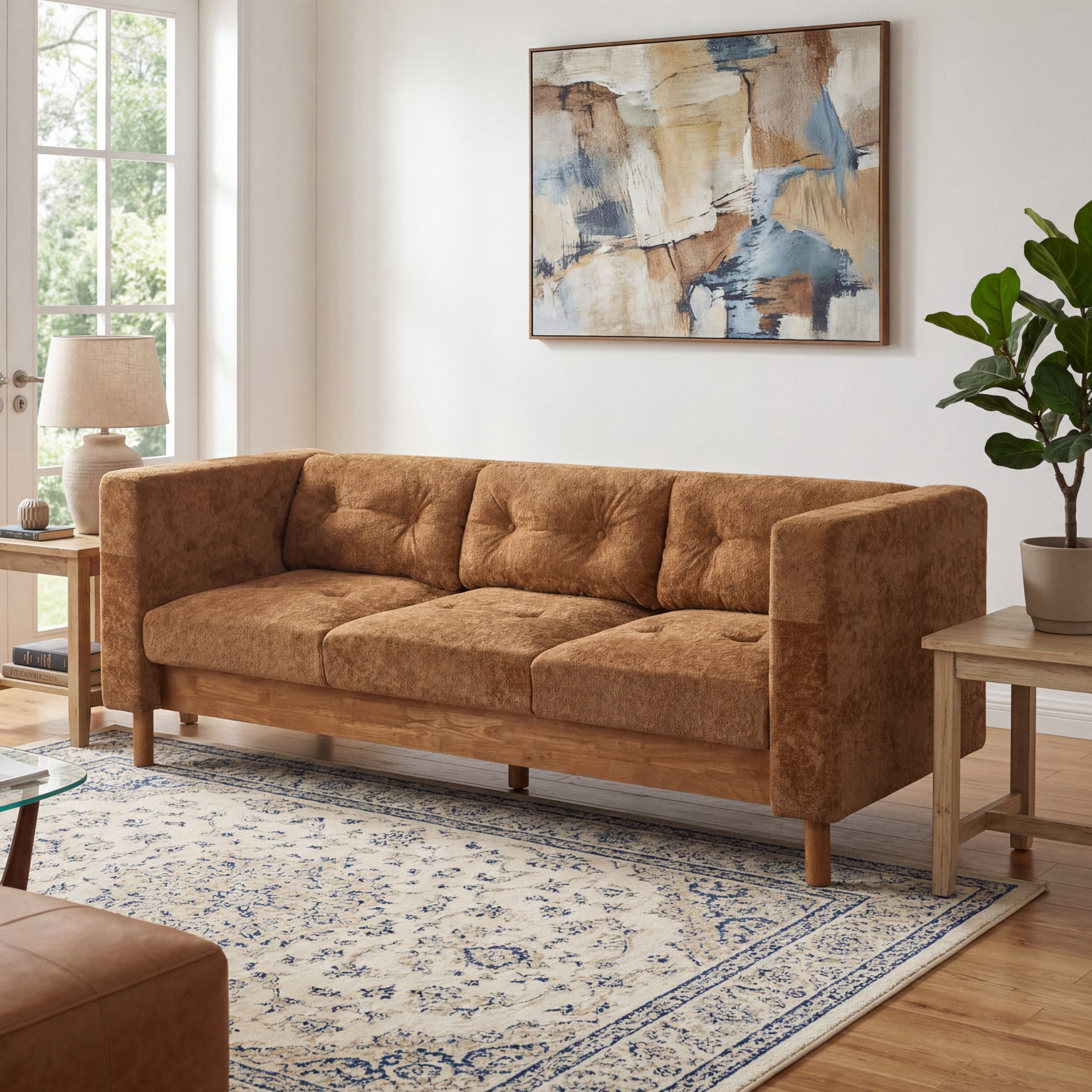 Christopher Knight Home 78" Modern Sofa with Chenille Upholstery, Tufted Pillow Back, 3 Seats, Orange