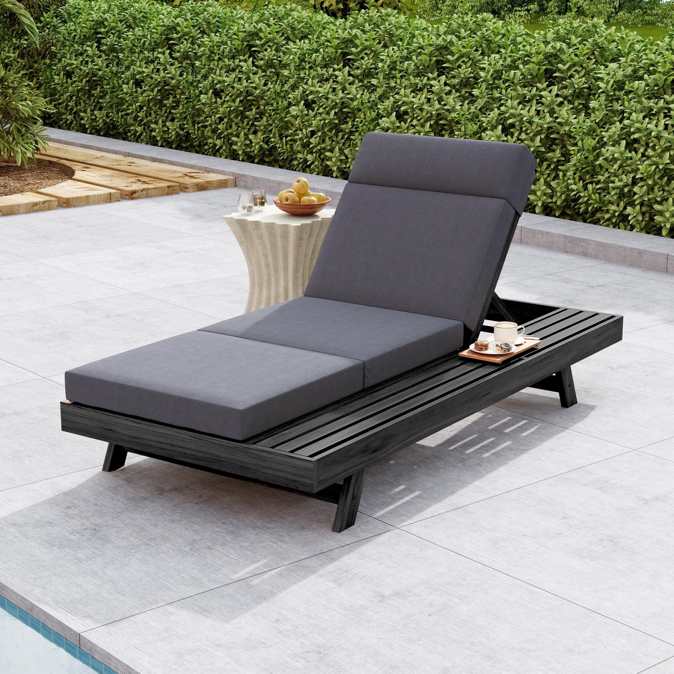 Christopher Knight Home 79" Adjustable Outdoor Chaise Lounge with Headrest Cushion, Black+Dark Gray