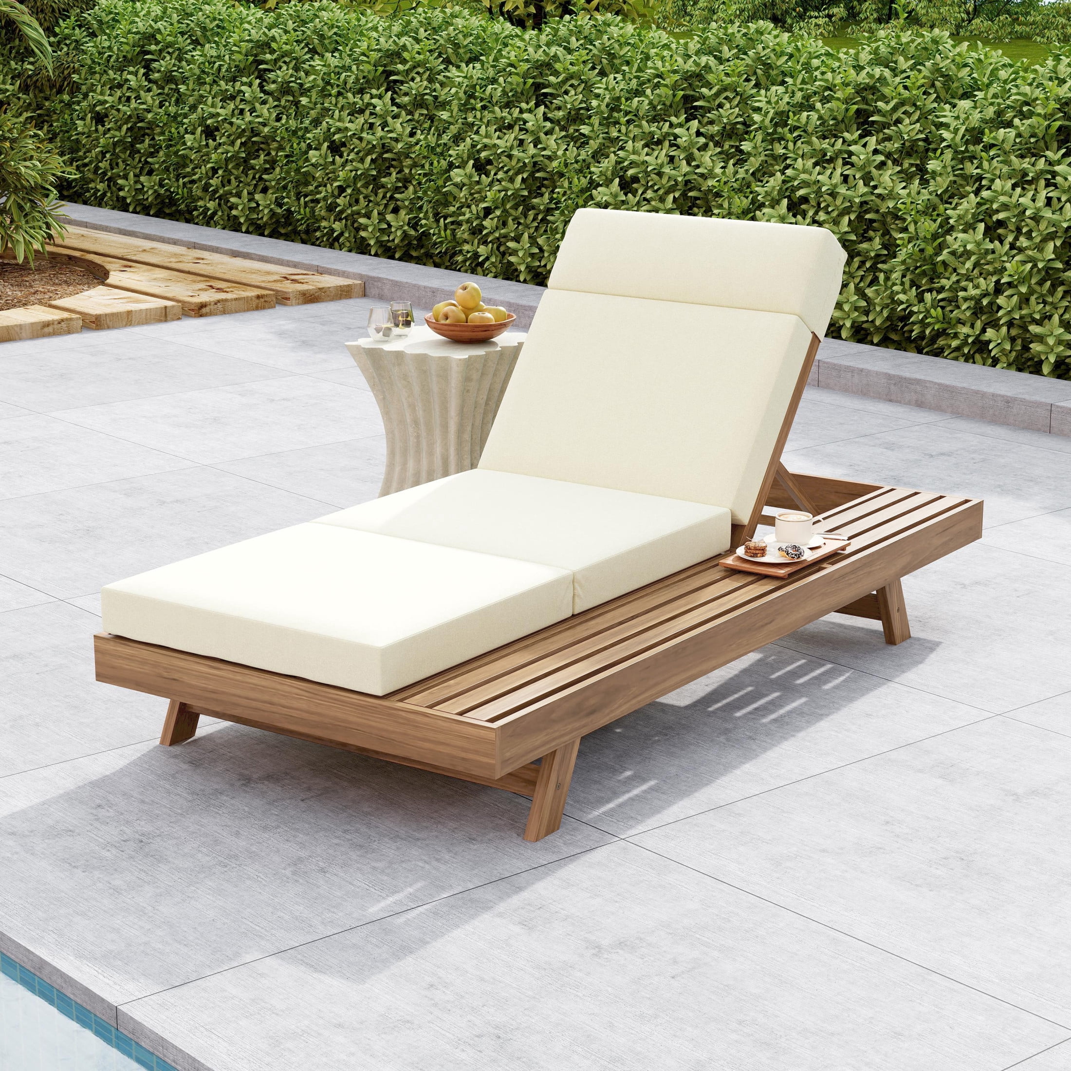 Christopher Knight Home 79" Adjustable Outdoor Chaise Lounge with Headrest Cushion, Light Brown+Beige