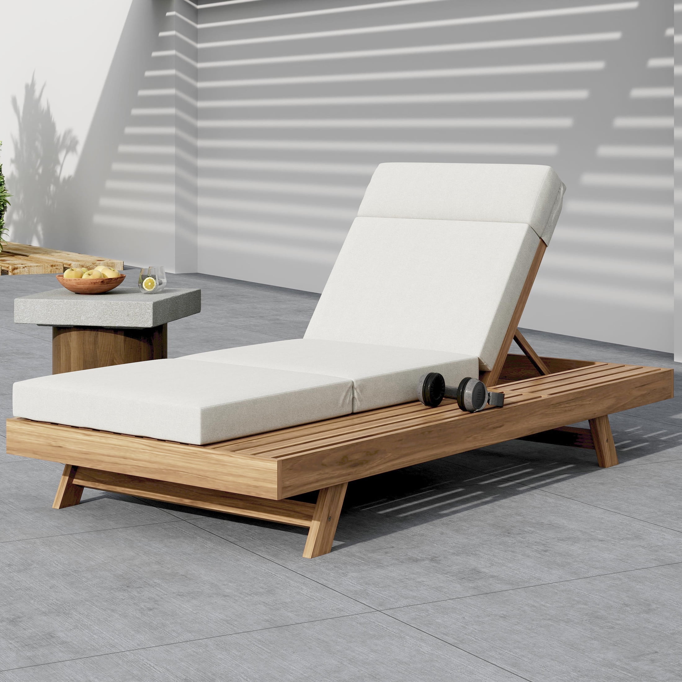 Christopher Knight Home 79" Adjustable Outdoor Chaise Lounge with Headrest Cushion, Light Brown+Cream