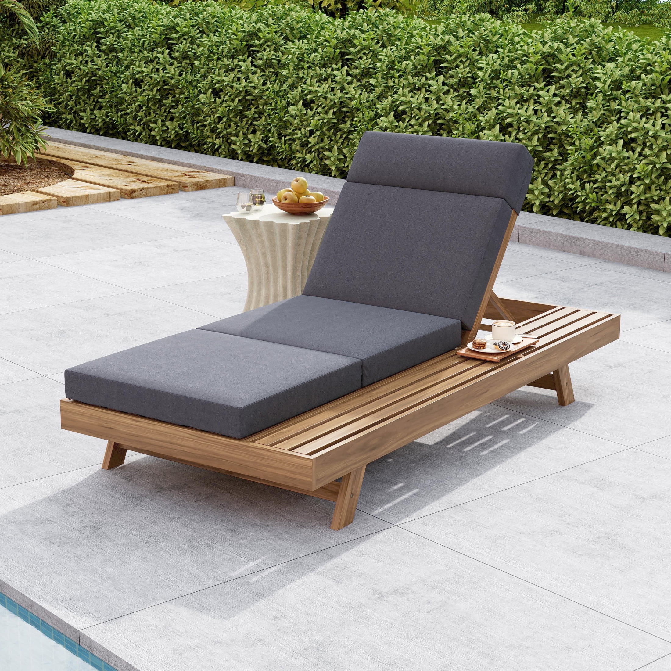 Christopher Knight Home 79" Adjustable Outdoor Chaise Lounge with Headrest Cushion, Light Brown+Dark Gray