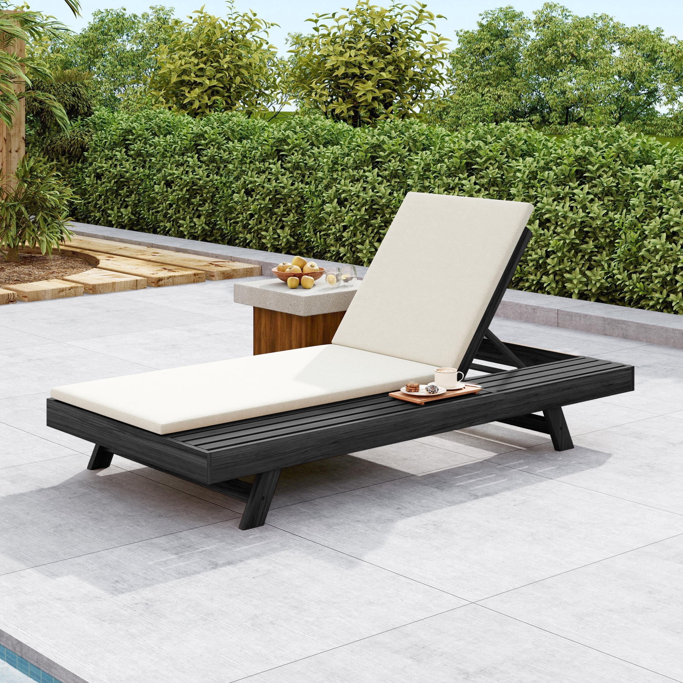 Christopher Knight Home 79" Adjustable Outdoor Chaise Lounge with Water-Resistant Cushion, Black+Cream