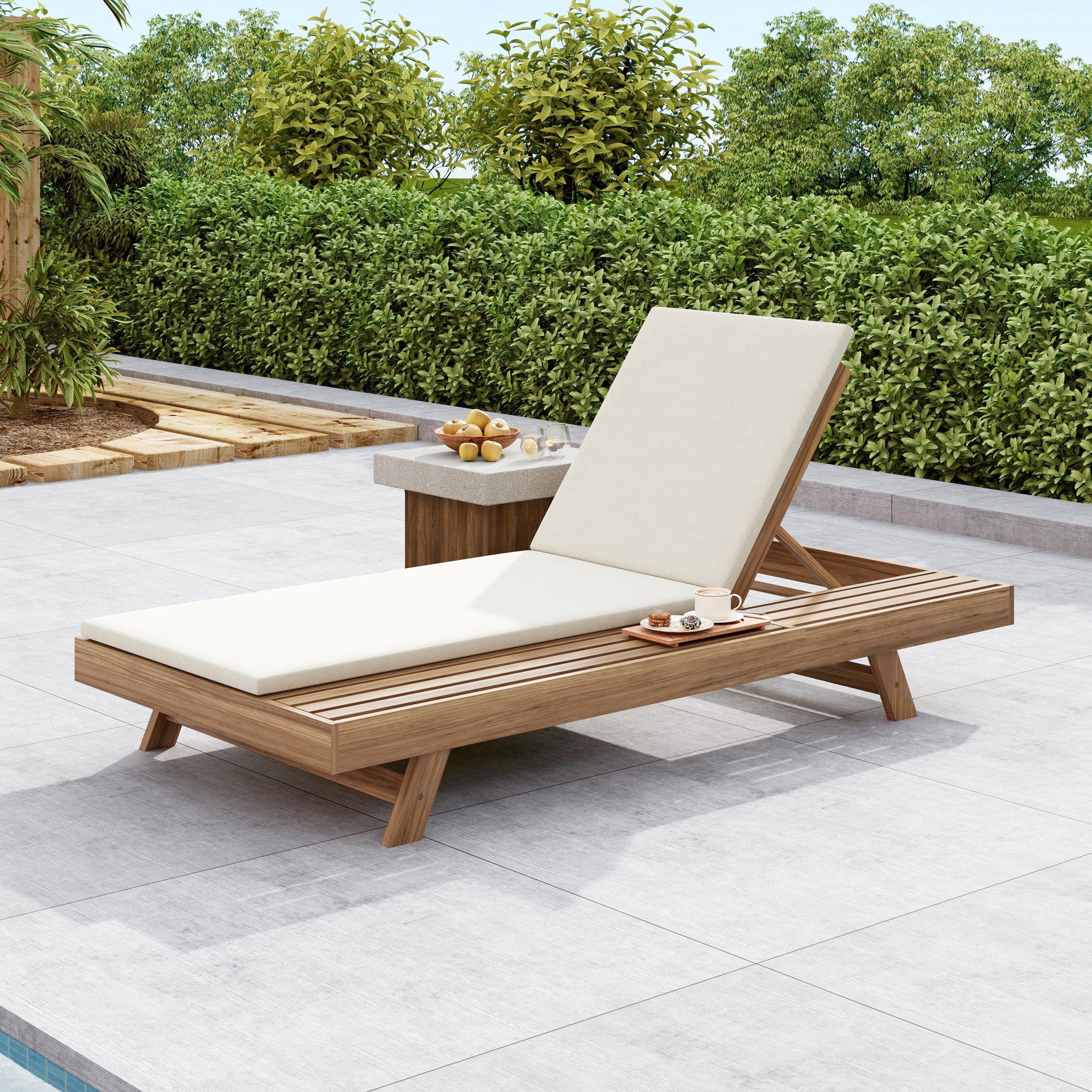 Christopher Knight Home 79" Adjustable Outdoor Chaise Lounge with Water-Resistant Cushion, Light Brown+Cream