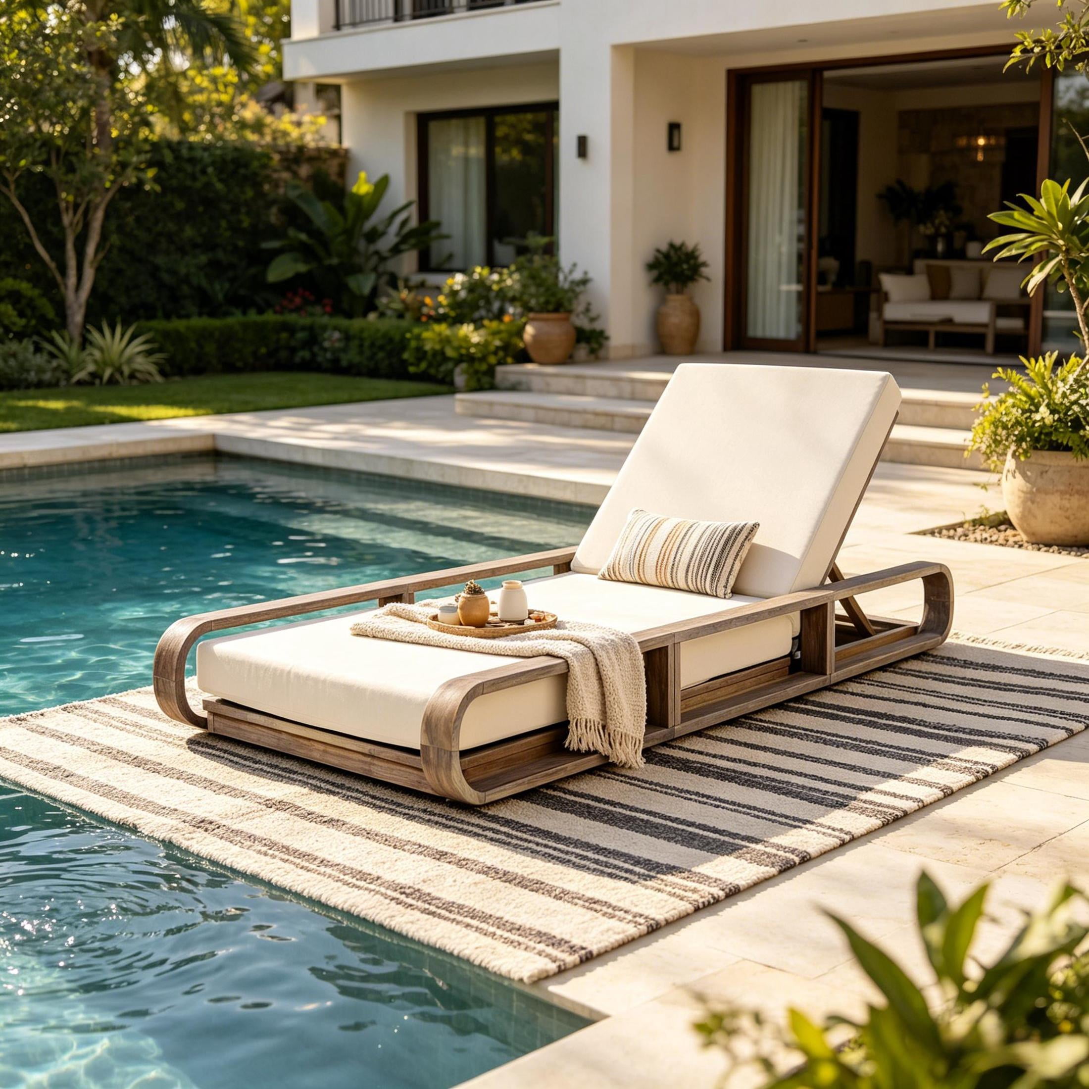 Christopher Knight Home 79" Outdoor Acacia Wood Chaise Lounge Set with 3-Fold Cream Cushion, Light White