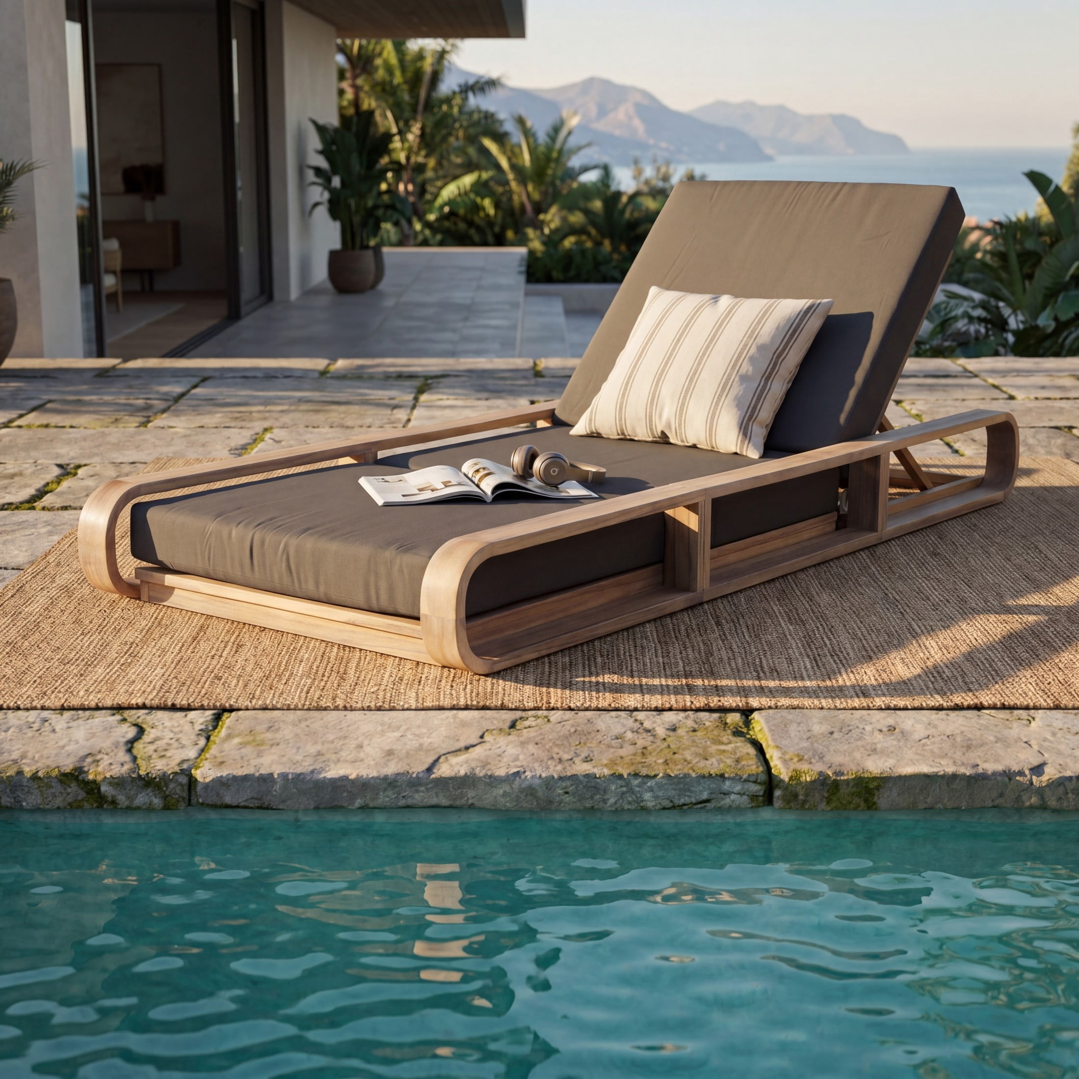 Christopher Knight Home 79" Outdoor Acacia Wood Chaise Lounge Set with 3-Fold Dark Gray Cushion, Light White